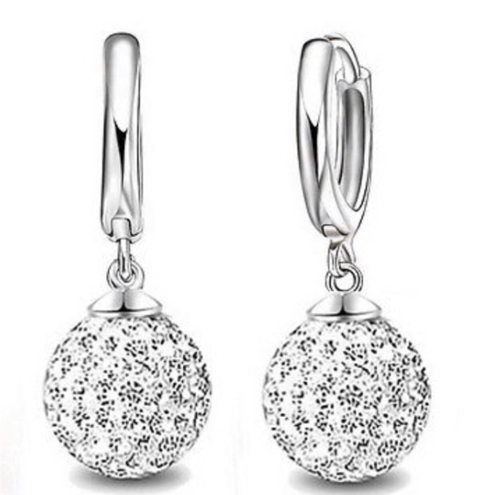Silver Crystal Pave Ball Drop Earrings
